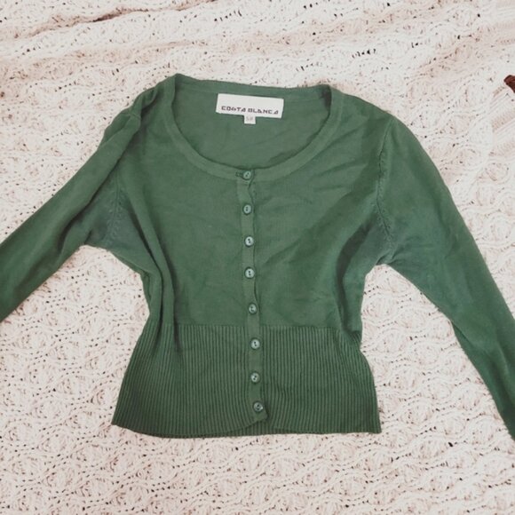 Vintage Costa Blanca Vintage Semi Cropped Ribbed Scoop Neck Cotton Cardigan - Picture 5 of 7